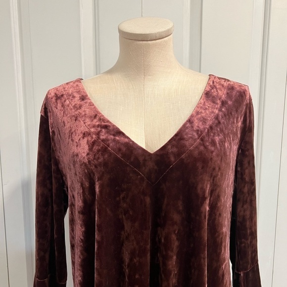 A.n.a Velvety Mauve Shift Dress with a Little Sparkle and Long Bell Sleeves. - Picture 3 of 13